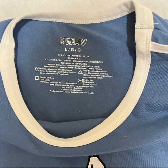 FOREVER 21 Long Sleeve T-shirt Snoopy Skiing Blue White Stripes Cropped Large - Picture 5 of 8